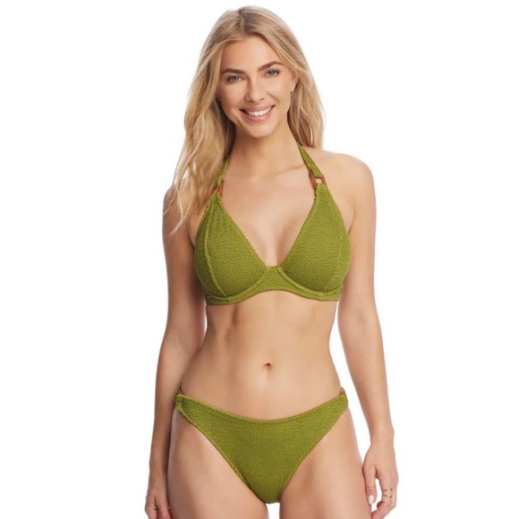 Miss Mandalay Honey Underwire Halter Plunge Bikini Set 34D & Small Moss - Picture 1 of 6